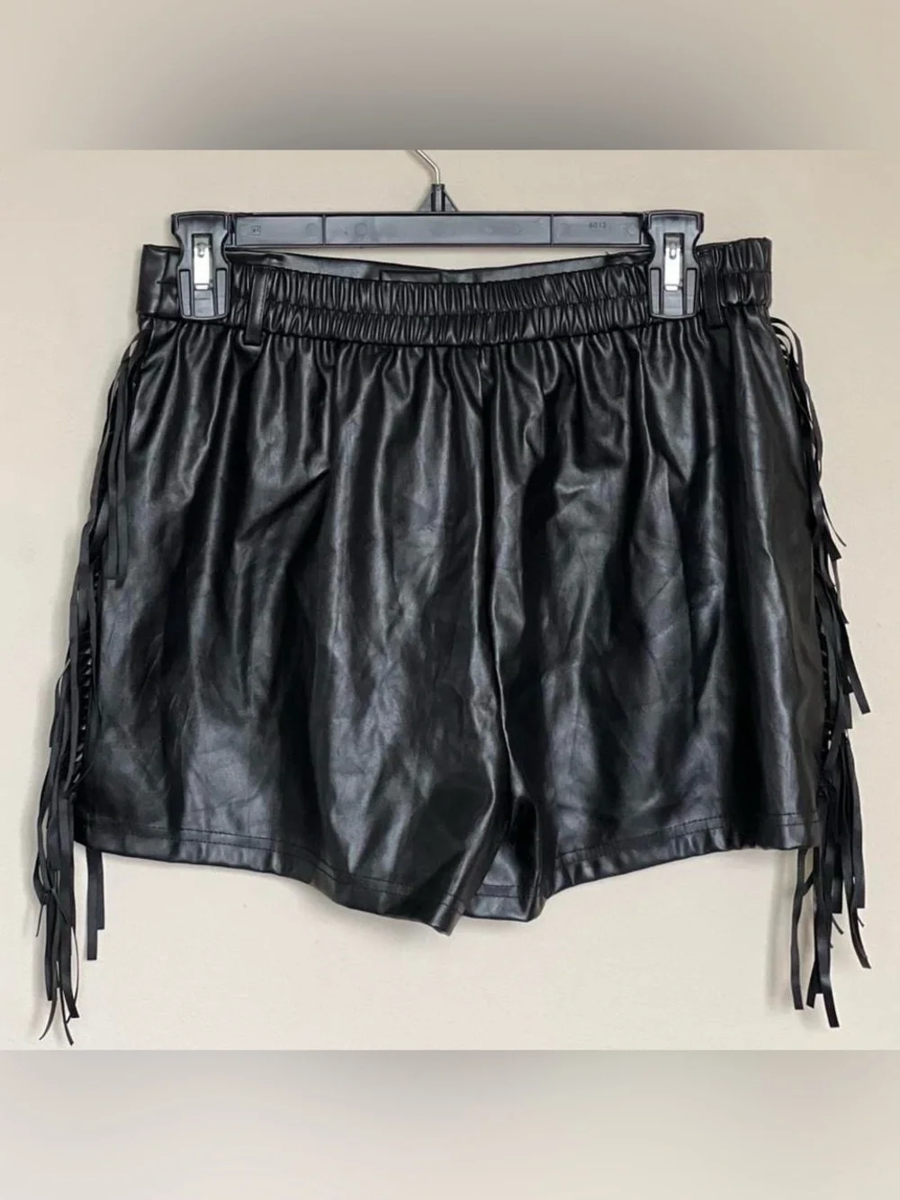 Black Faux Leather Fringe Shorts | Women’s Medium | Western Festival Moto Style